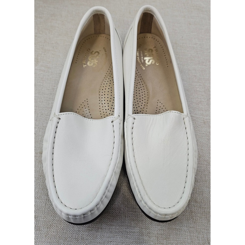 SAS Tripad Comfort Loafers Womens 7 M White Leather Slip On Shoes Made in USA